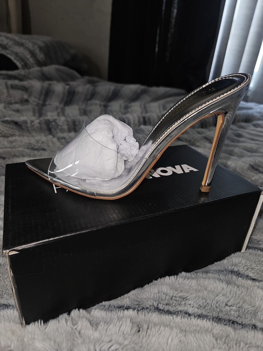 Fashion Nova Clear Strap Mule with Gold Stiletto Heel - Women